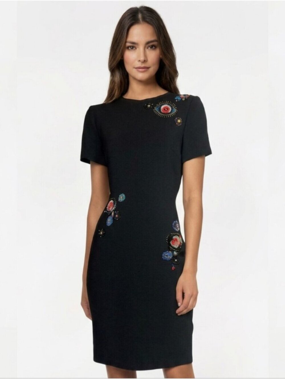 Trina Trunk Black Multi Color Dazzle Embellished Mini Sheath Dress